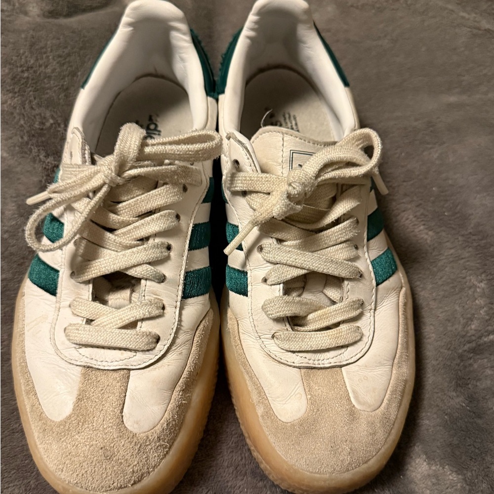 adidas Samba Platform Sneakers White with Dark Green and Gum Sole - Picture 4 of 12